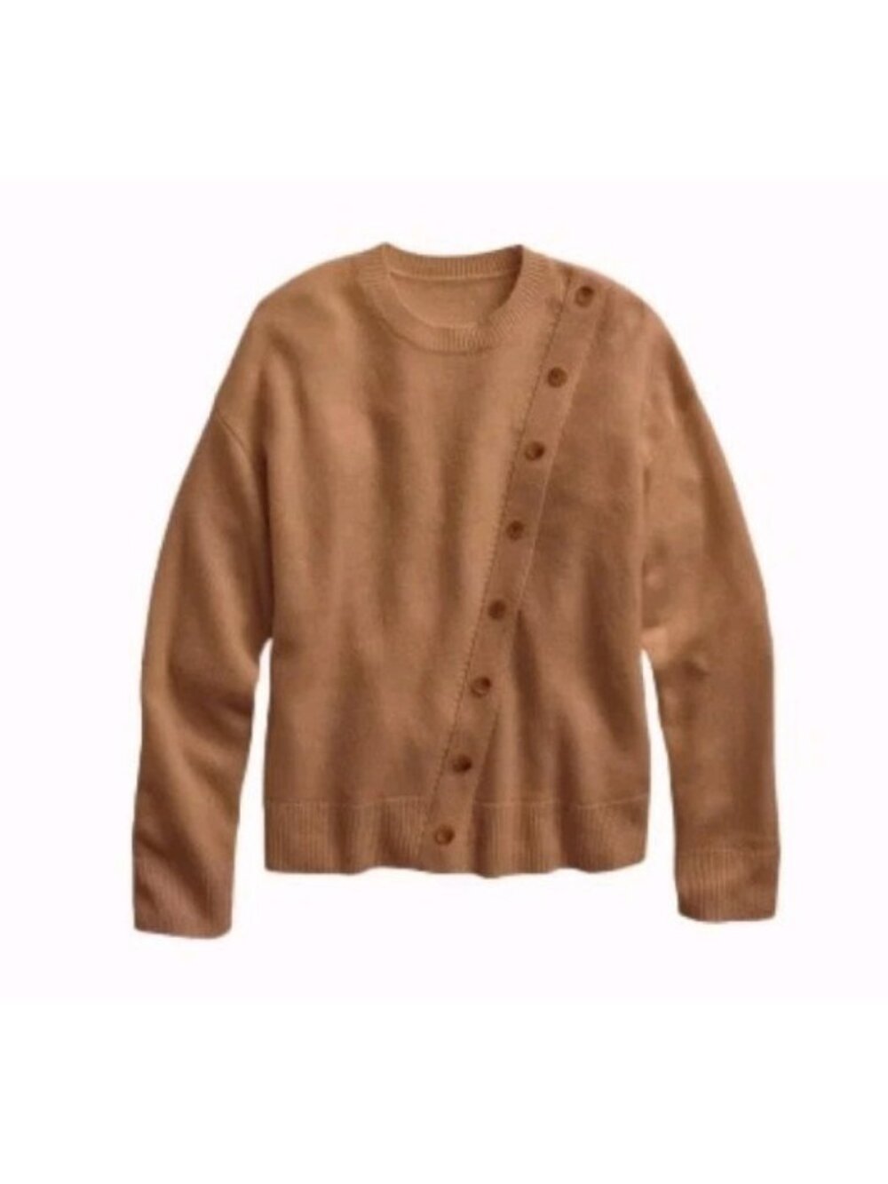 Summersalt Brown Luxe Cashmere Blend Asymmetrical Button Crewneck Sweater XL